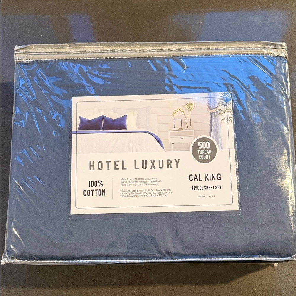 Cal King 4-Piece Sheet Set - Blue Hotel Luxury